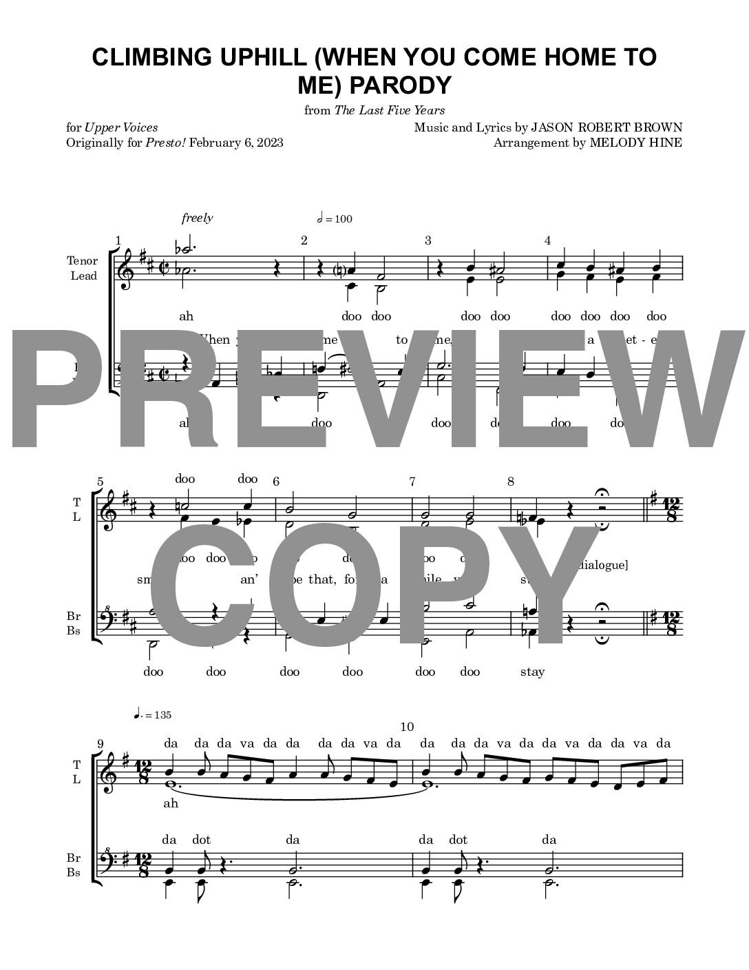 Climbing Uphill (When You Come Home to Me) Parody - Barbershop Upper Voices - Image 2