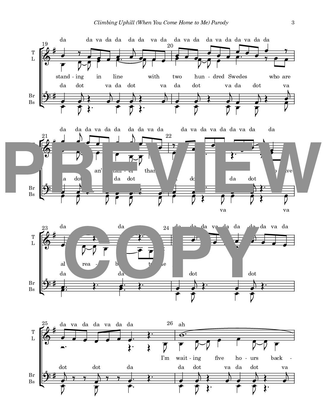 Climbing Uphill (When You Come Home to Me) Parody - Barbershop Upper Voices - Image 4