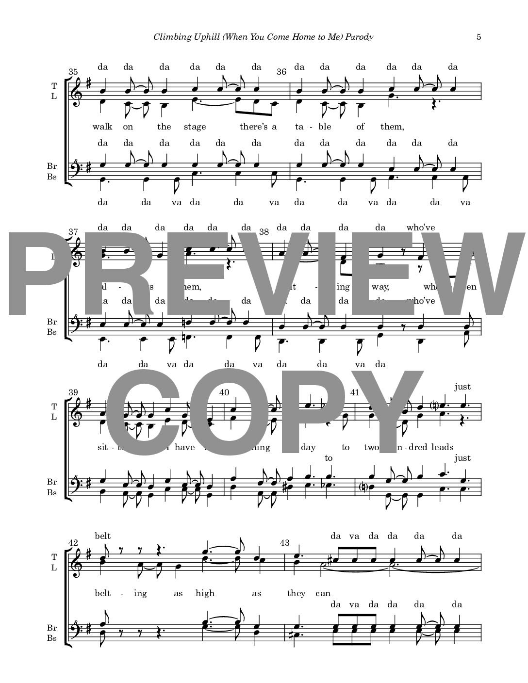 Climbing Uphill (When You Come Home to Me) Parody - Barbershop Upper Voices - Image 6