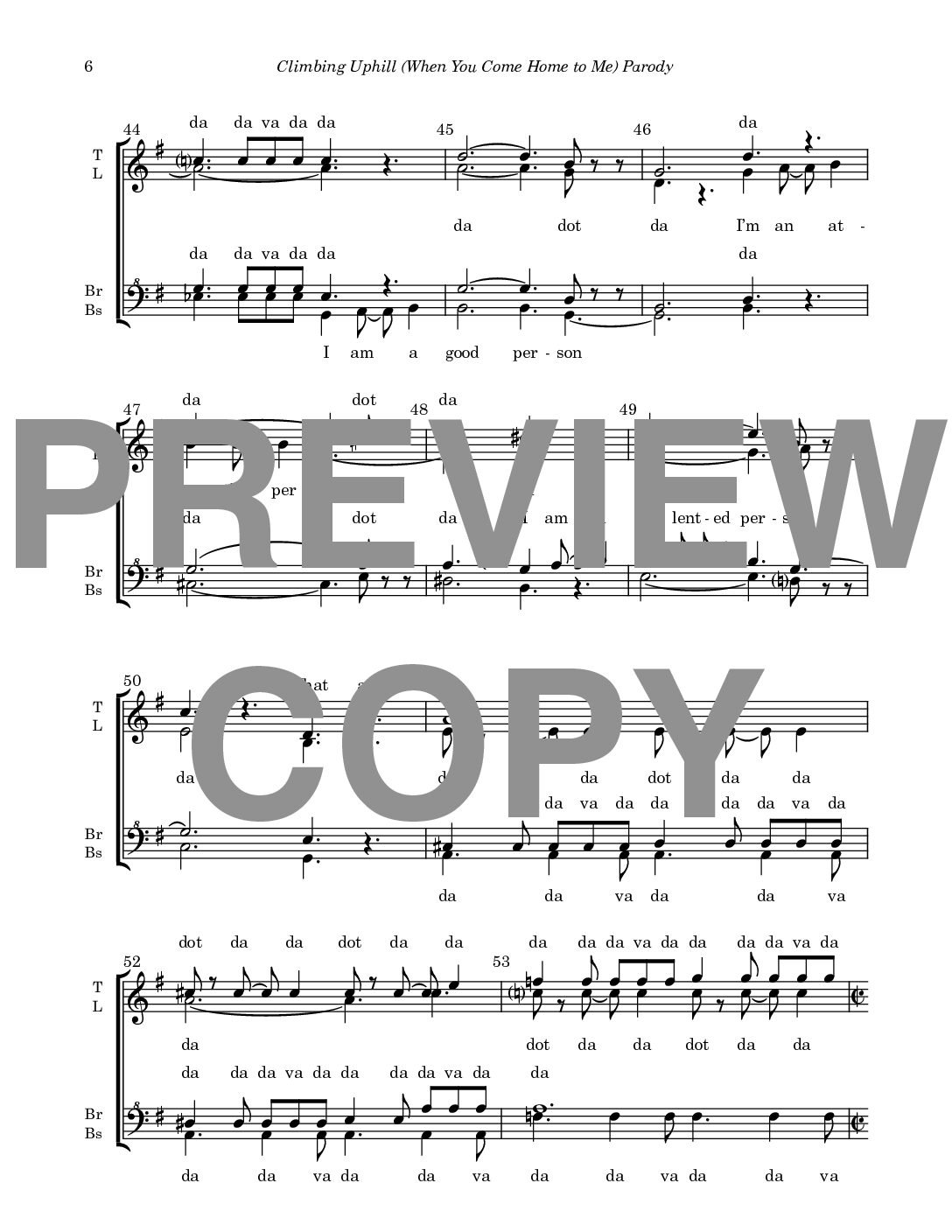 Climbing Uphill (When You Come Home to Me) Parody - Barbershop Upper Voices - Image 7