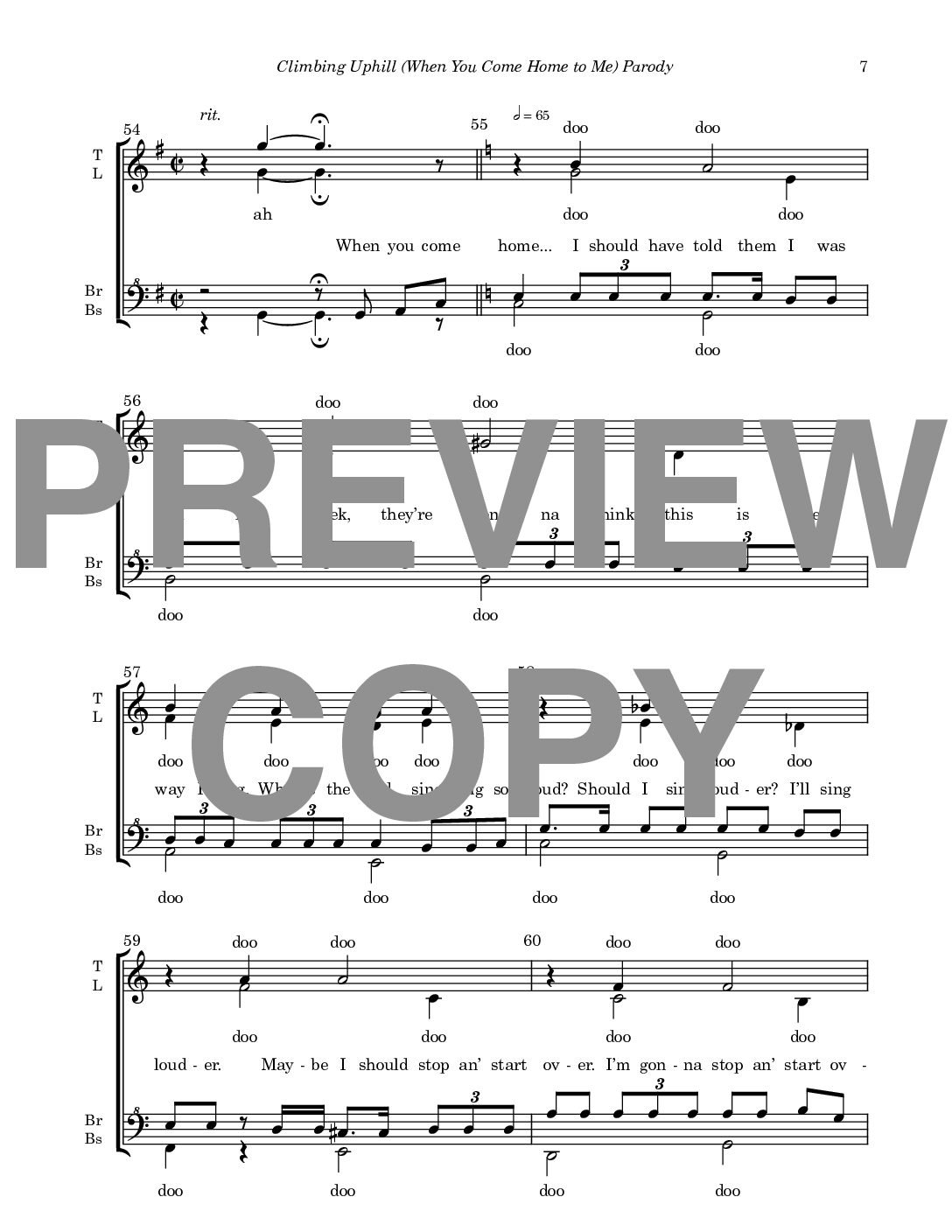 Climbing Uphill (When You Come Home to Me) Parody - Barbershop Upper Voices - Image 8