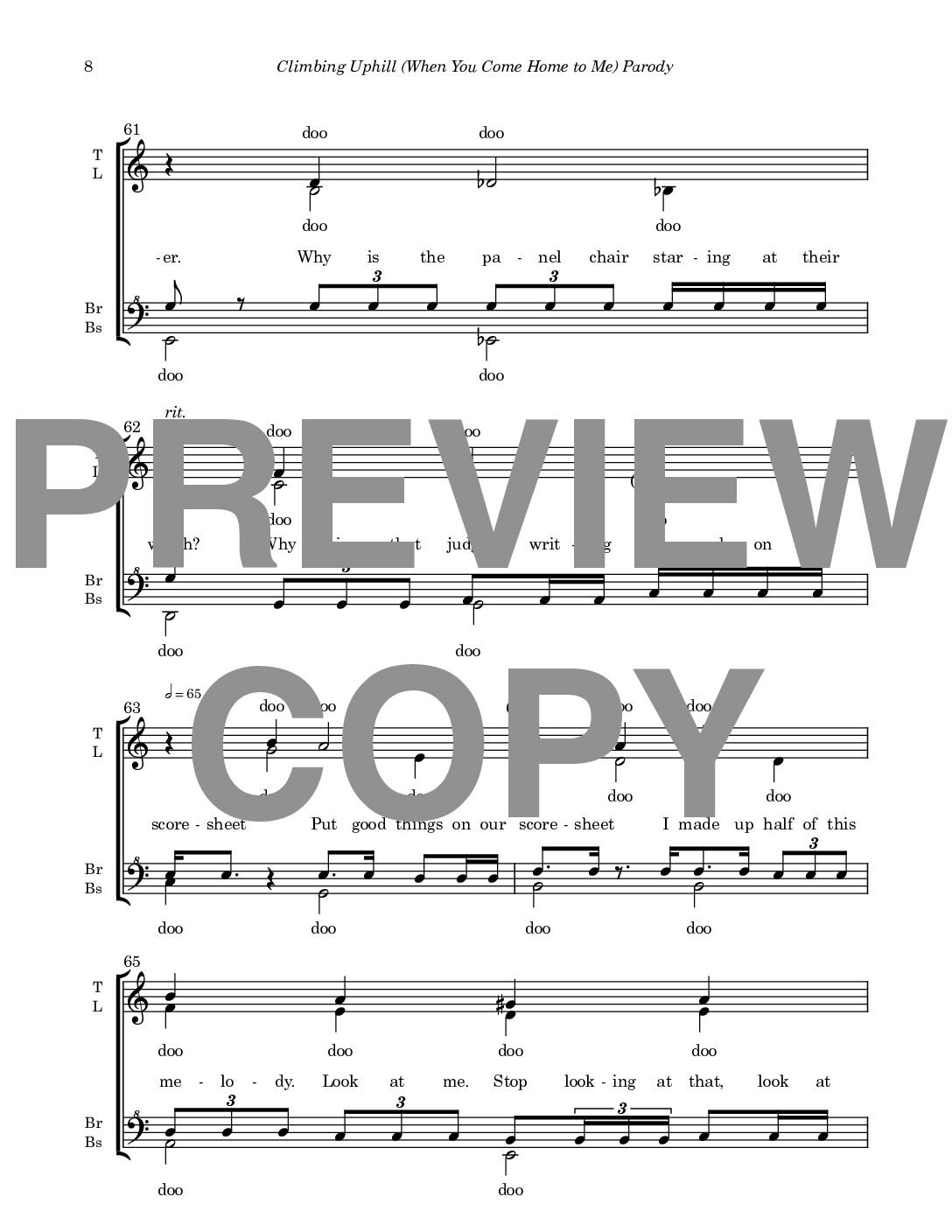 Climbing Uphill (When You Come Home to Me) Parody - Barbershop Upper Voices - Image 9